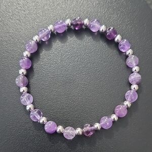 Handmade Amethyst and Silver Hematite Beaded Bracelet
